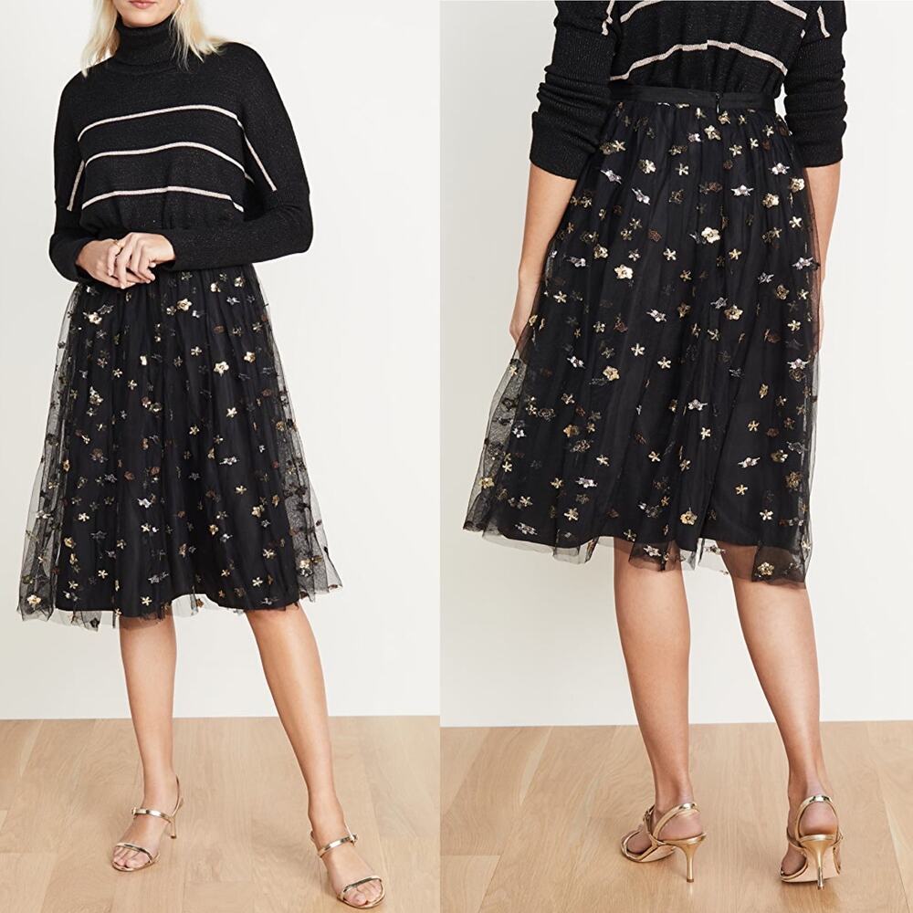 Cupcakes and Cashmere Scarlet Sequin Celestial Star Layered Tulle Midi Skirt XS